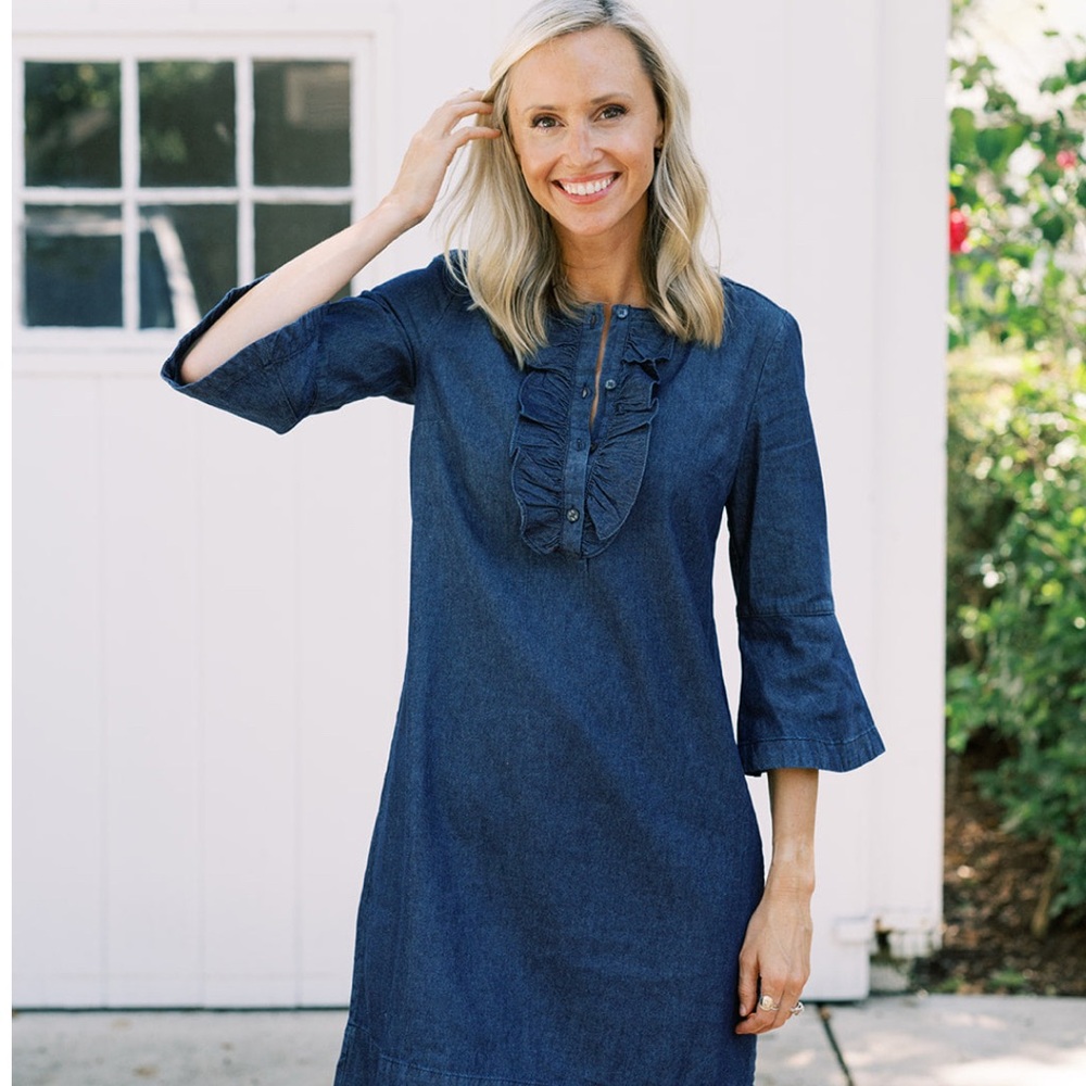 Draper James Chambray ruffle shift dress